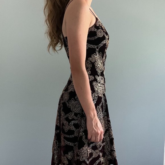 Vintage 90s Velvet Mini Dress, 1990s Brown Sparkly Velour Dress - Picture 7 of 9